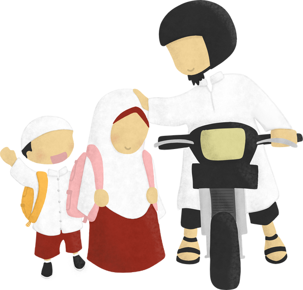 Faceless Muslim School Kids Go to School With Their Father